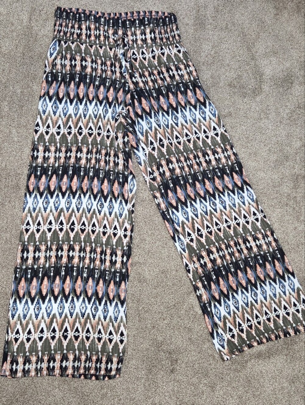 Peace & Pearls Aztec Ikat Wide Leg Palazzo Pants M/L Boho